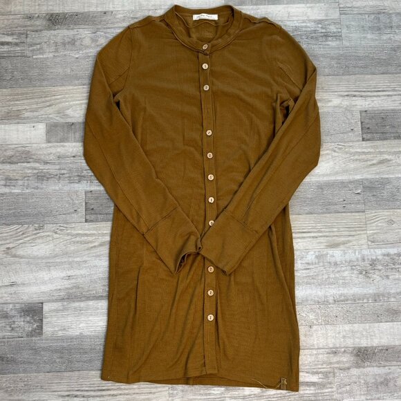 Free People We The Free Gia Cardigan Button Front Dress Tobacco flawed O19 - Picture 2 of 7